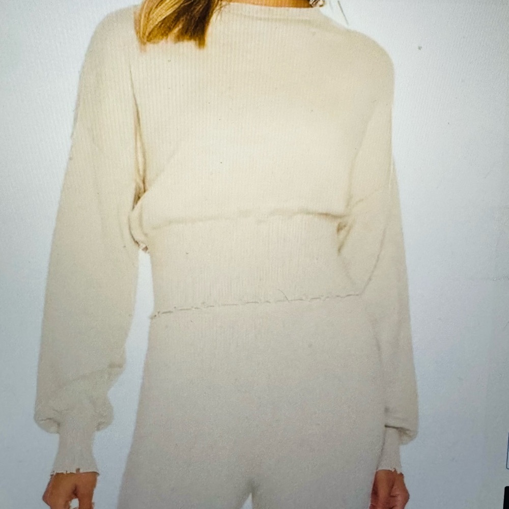 n:philanthropy Cream Ribbed Knit Sweater & Pants Set (top & bottom included XS)